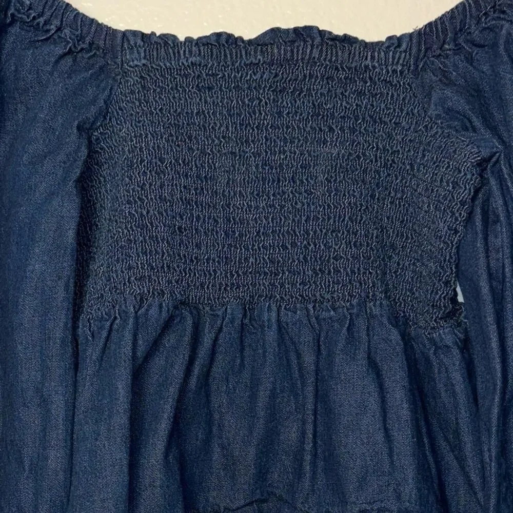 J. Crew Chambray Smocked Puffed-Sleeve Top Birch Wash (off shoulder) woman's Med